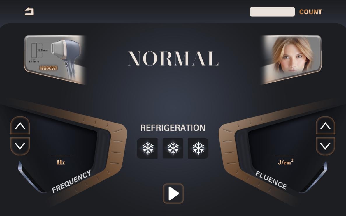 Diode laser Normal mode touchscreen — frequency, fluence, and three-level refrigeration controls