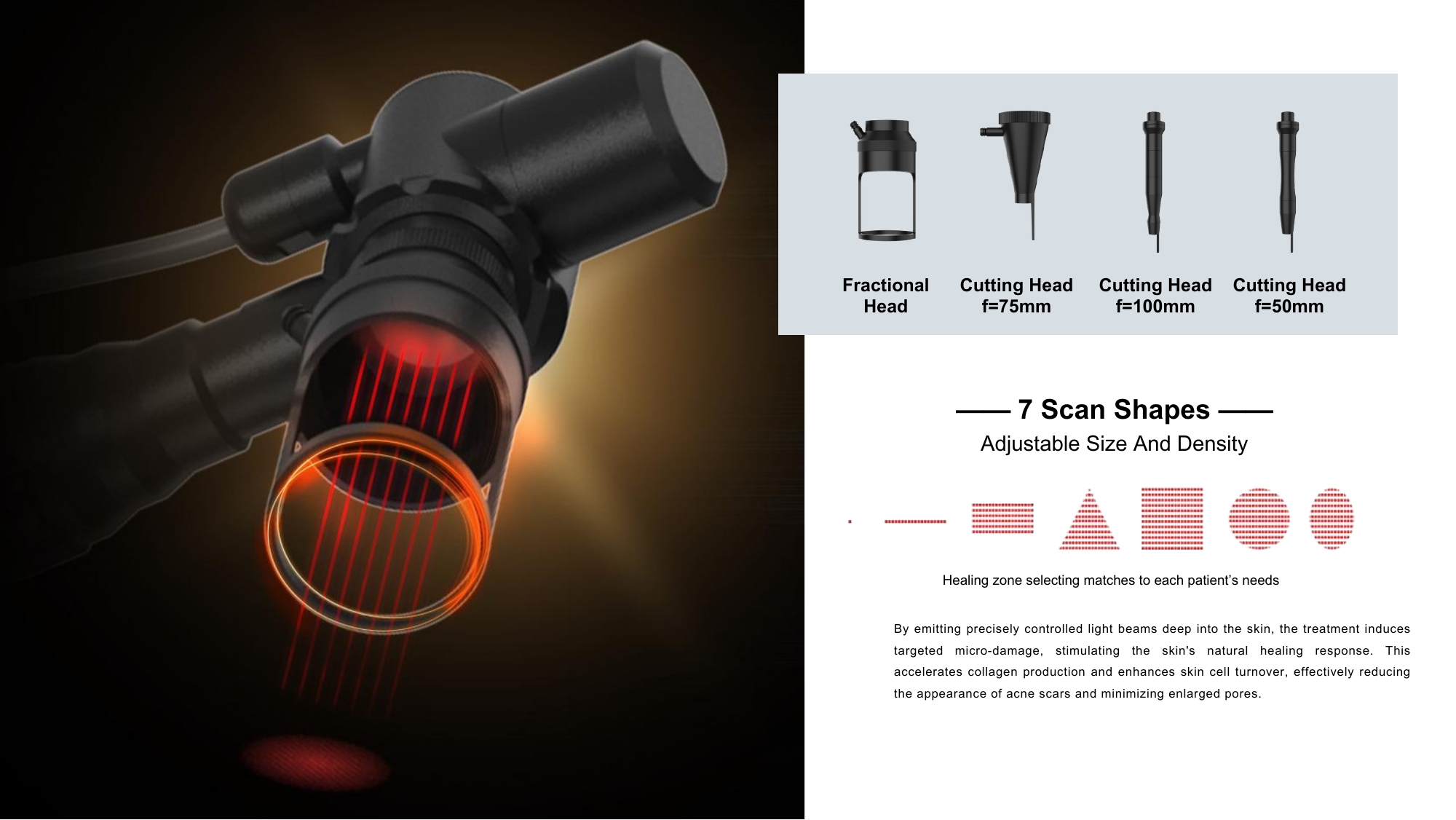 CarbonX CO2 Laser 7 adjustable scan shapes: line, rectangle, triangle, square, circle, hexagon, and ellipse patterns